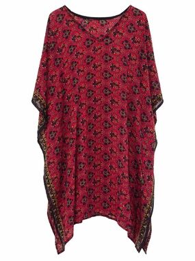 Vintage Red & Black Printed Kaftan | Boho Festival Cover-Up